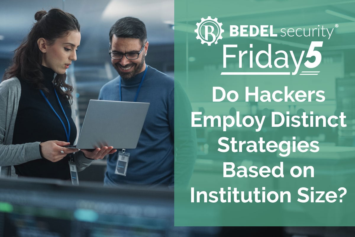 Bedel Security Friday5 graphic on whether hackers use different strategies based on bank institution size.