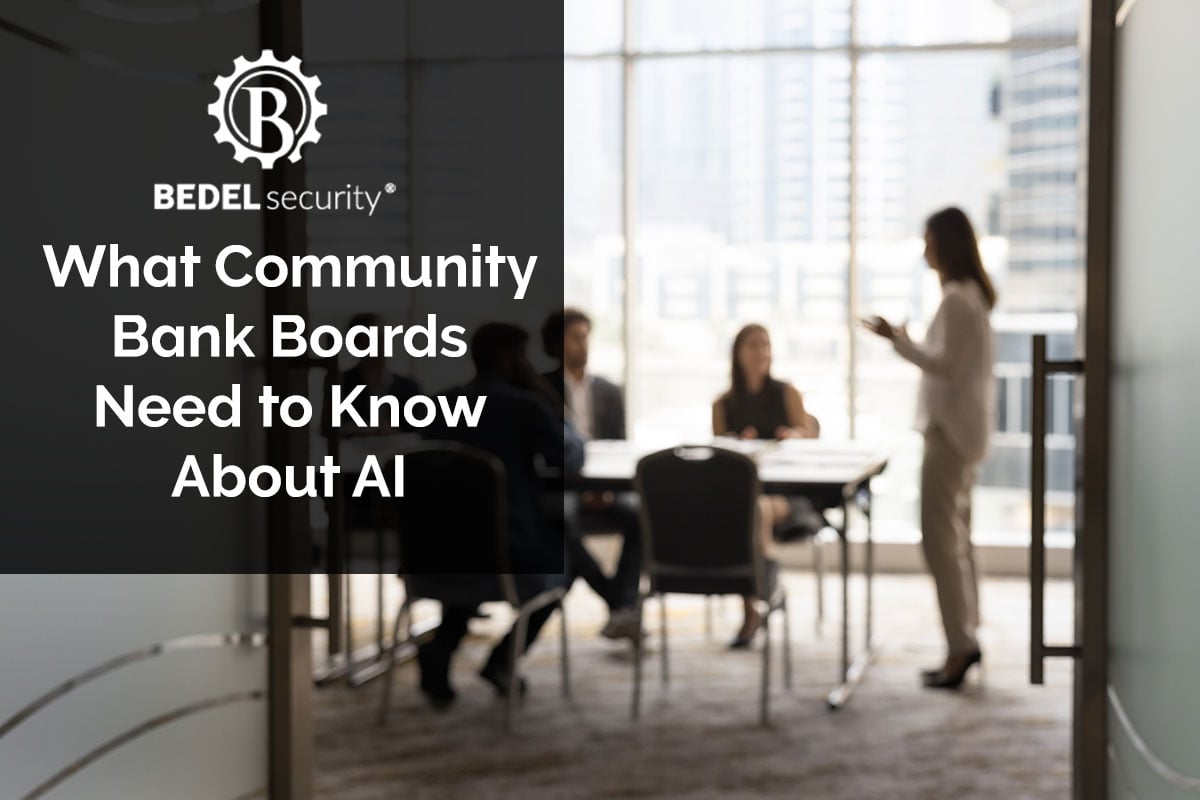 Graphic highlighting AI governance responsibilities for community bank boards, including risk management and regulatory oversight.